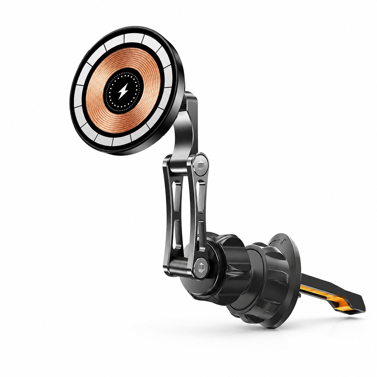 Premium Magnetic Car Charger Stand 15W Wireless Charging Mount 360 Rotation Foldable Metal Holder Fast Power Delivery Secure Dashboard Design