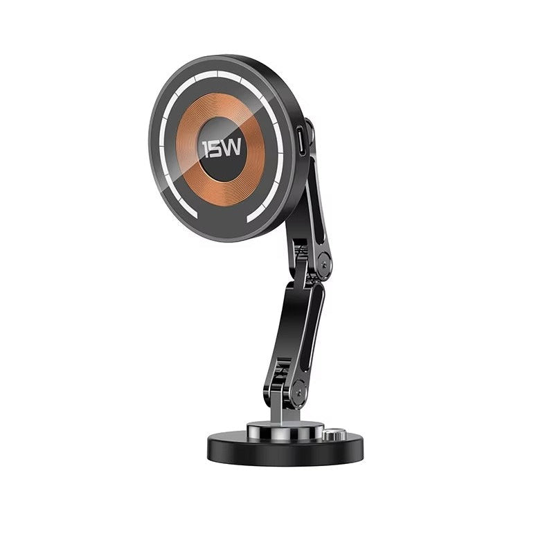 Premium Magnetic Car Charger Stand 15W Wireless Charging Mount 360 Rotation Foldable Metal Holder Fast Power Delivery Secure Dashboard Design
