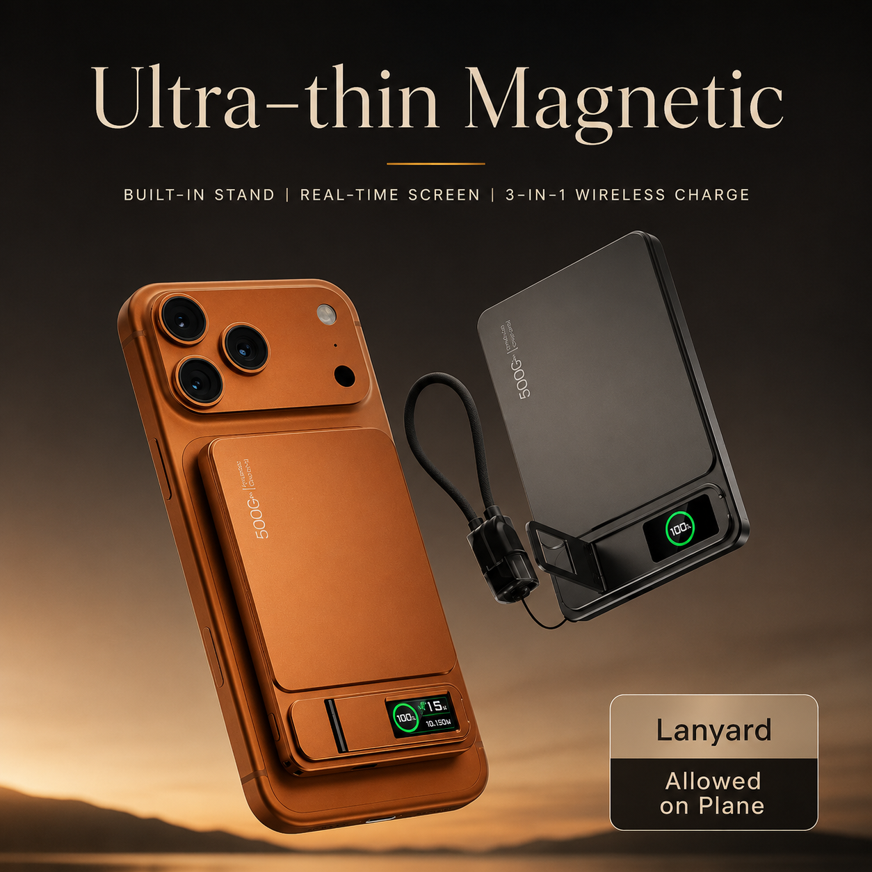Premium Magnetic Wireless Power Bank 10000mAh Portable Charger 20W Fast Charging MagSafe Compatible Digital Display Phone Stand Travel Battery Pack