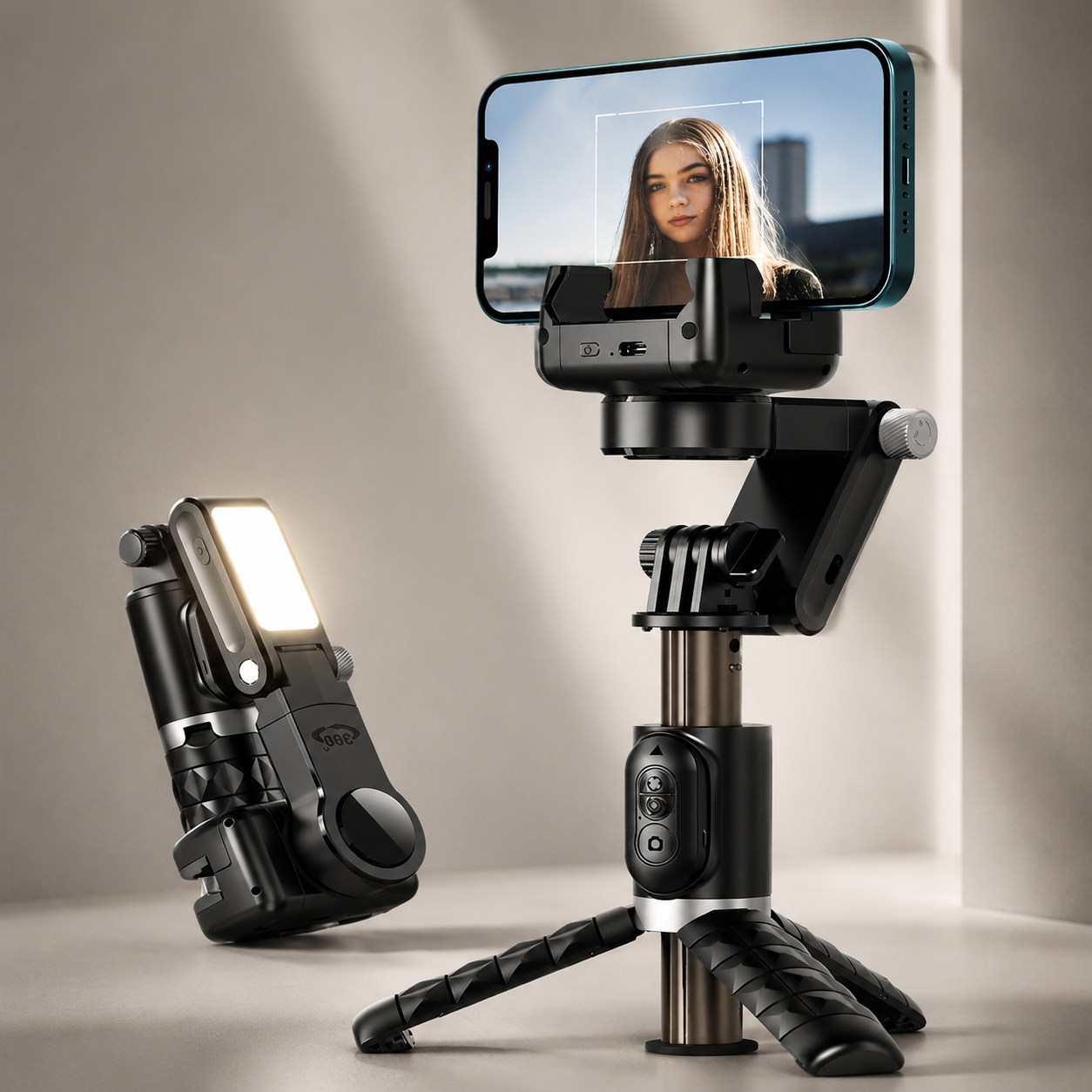 Premium Phone Gimbal Stabilizer 360 Rotation Selfie Stick Tripod Bluetooth Remote Smartphone Video Stabilizer Foldable Vlogging Photography Tool