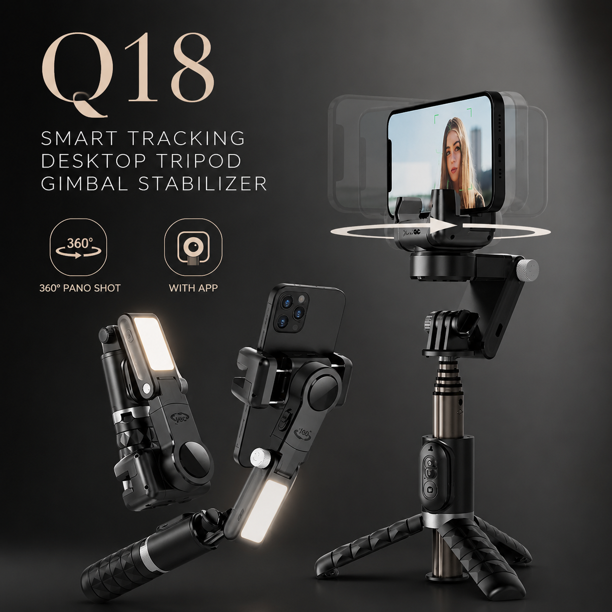 Premium Phone Gimbal Stabilizer 360 Rotation Selfie Stick Tripod Bluetooth Remote Smartphone Video Stabilizer Foldable Vlogging Photography Tool