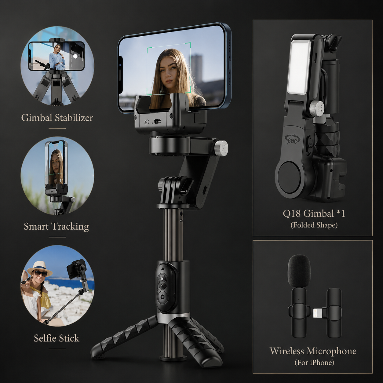 Premium Phone Gimbal Stabilizer 360 Rotation Selfie Stick Tripod Bluetooth Remote Smartphone Video Stabilizer Foldable Vlogging Photography Tool