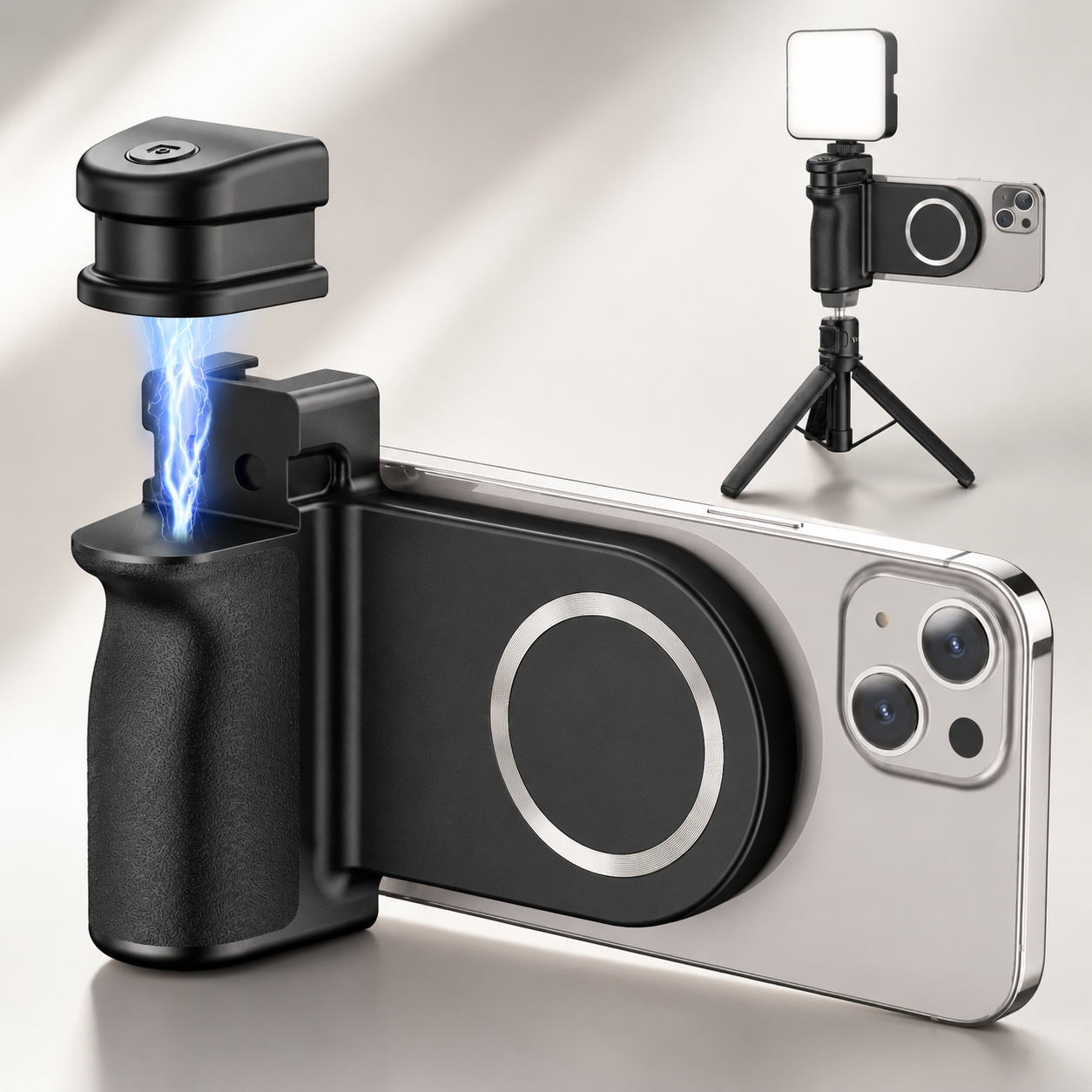 Premium Phone Holder MagSafe Compatible Magnetic Grip Bluetooth Remote Control Smartphone Mount Photography Video Stand Portable Tripod Desktop Design