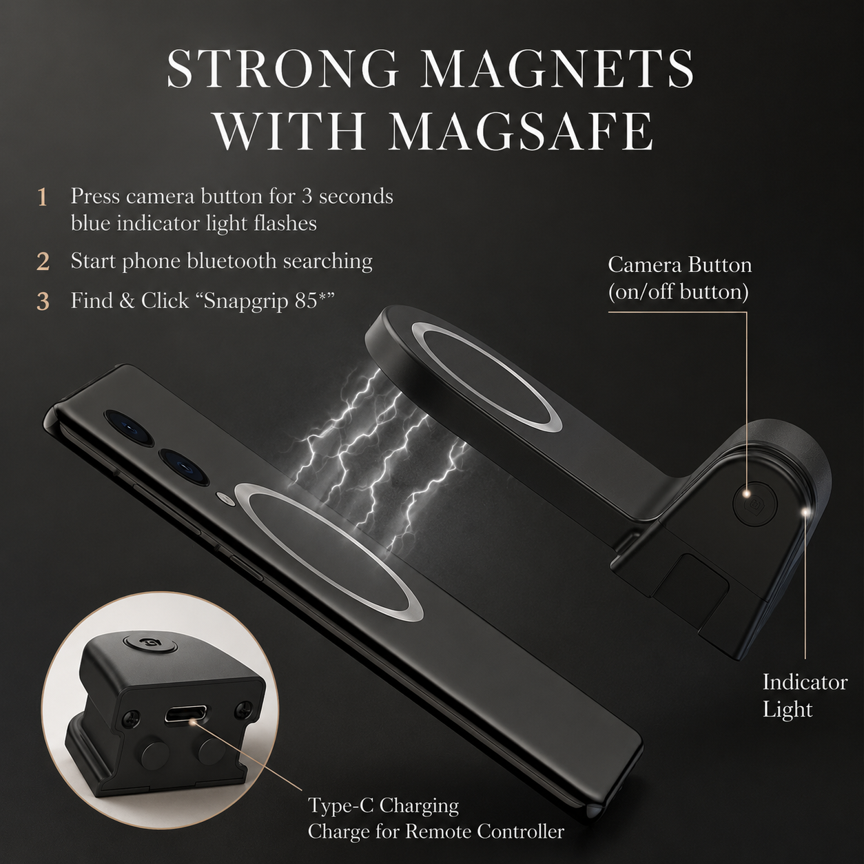 Premium Phone Holder MagSafe Compatible Magnetic Grip Bluetooth Remote Control Smartphone Mount Photography Video Stand Portable Tripod Desktop Design