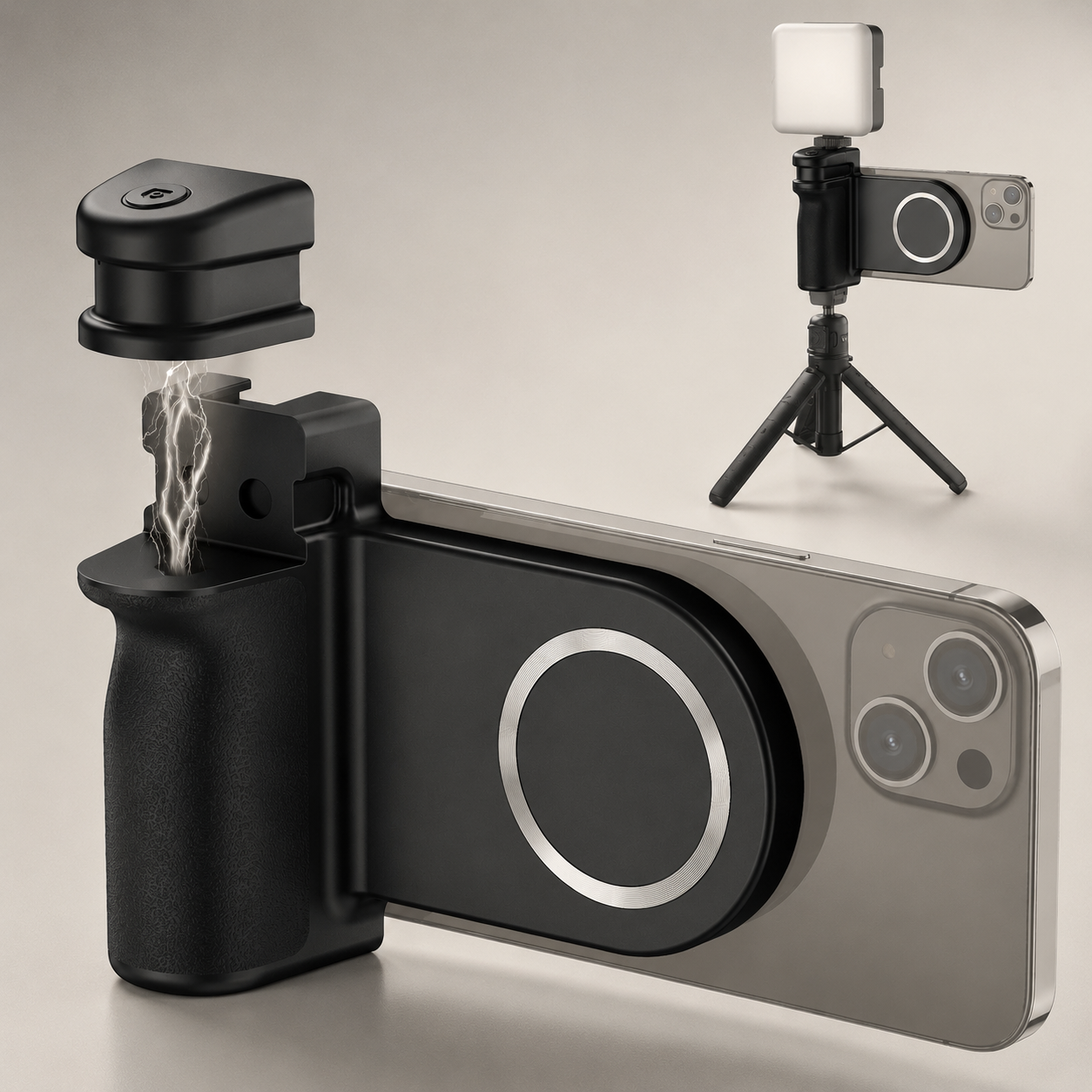 Premium Phone Holder MagSafe Compatible Magnetic Grip Bluetooth Remote Control Smartphone Mount Photography Video Stand Portable Tripod Desktop Design