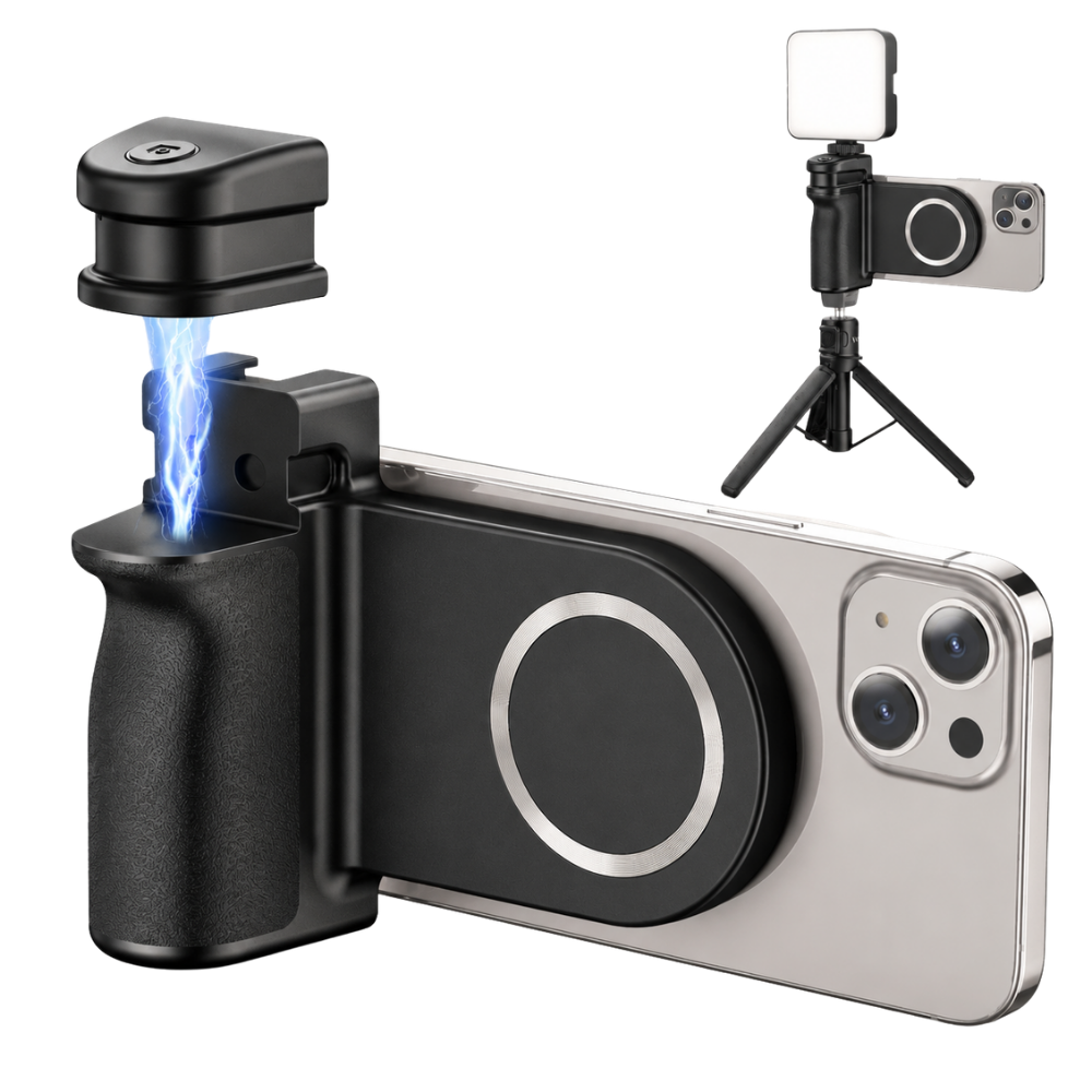 Premium Phone Holder MagSafe Compatible Magnetic Grip Bluetooth Remote Control Smartphone Mount Photography Video Stand Portable Tripod Desktop Design