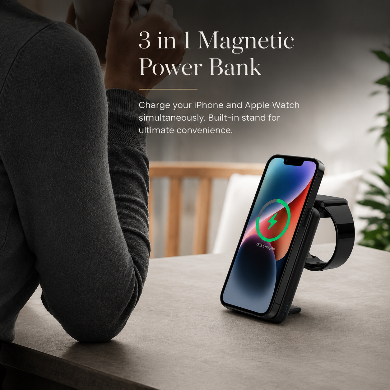 Premium Power Bank 5000mAh MagSafe Compatible 3 in 1 Wireless Charger Portable Magnetic Battery Fast Charging Smartphone Watch Earbuds Dock Station