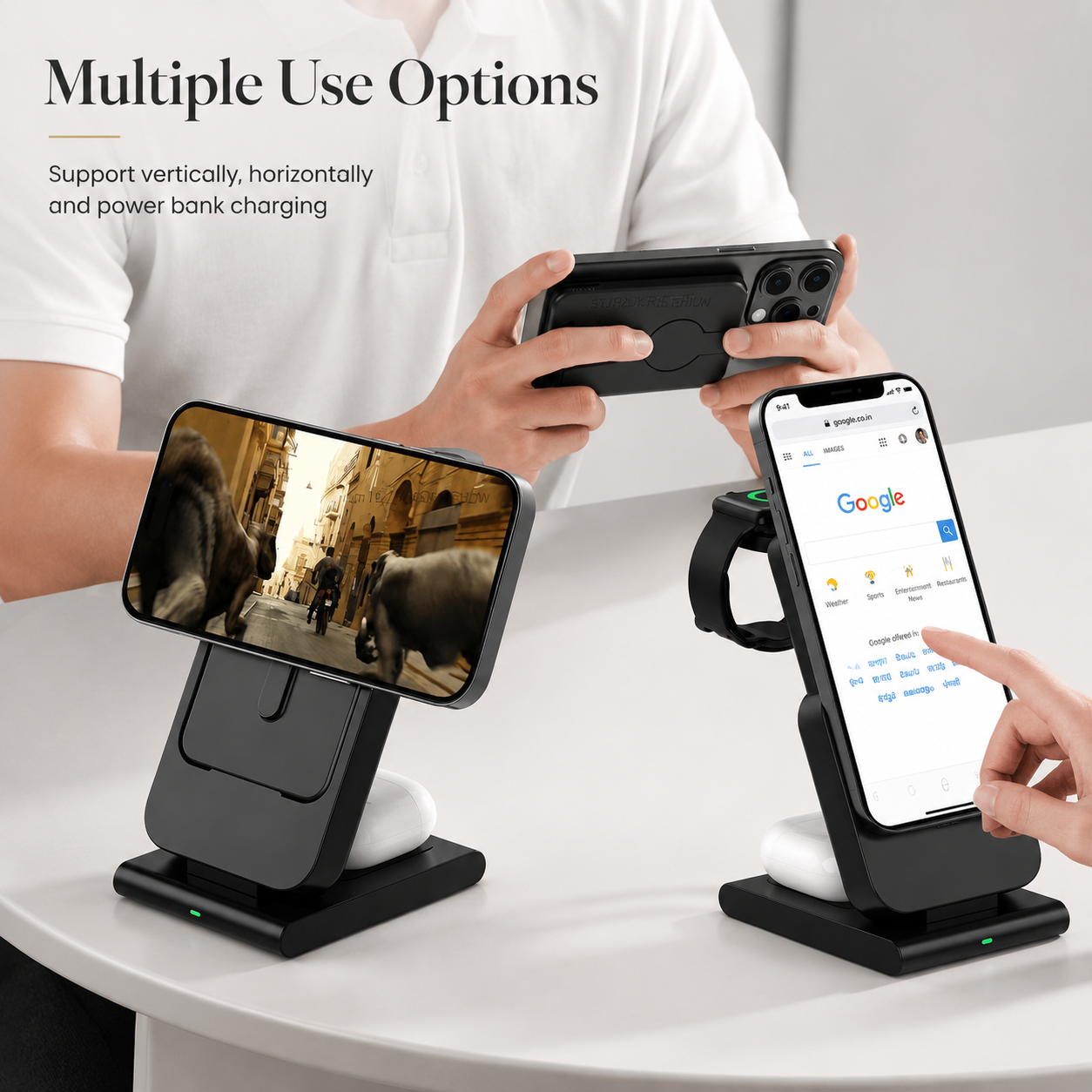 Premium Power Bank 5000mAh MagSafe Compatible 3 in 1 Wireless Charger Portable Magnetic Battery Fast Charging Smartphone Watch Earbuds Dock Station