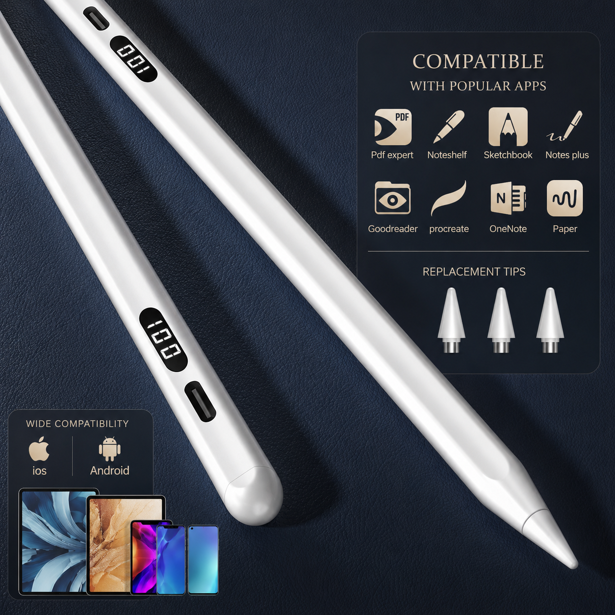 Premium Stylus Pen Bluetooth Compatible Precision Tip Rechargeable Touchscreen Tablet Pencil Power Display Universal Device Accessory Digital