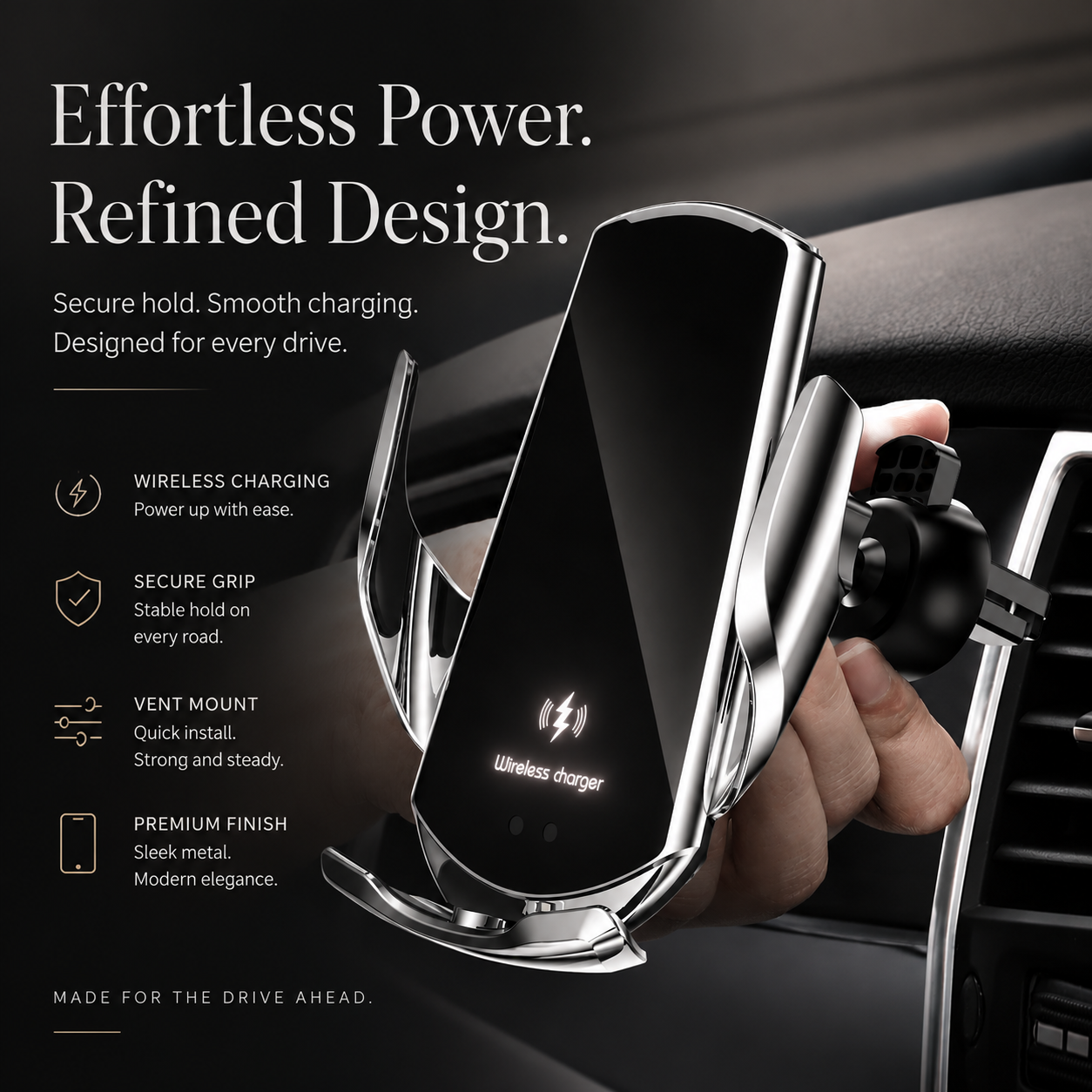 Premium Wireless Car Charger 30W Fast Charging Magnetic Phone Mount Infrared Auto Clamp USB-C LED Display Smart Vent Holder Hands Free Charging