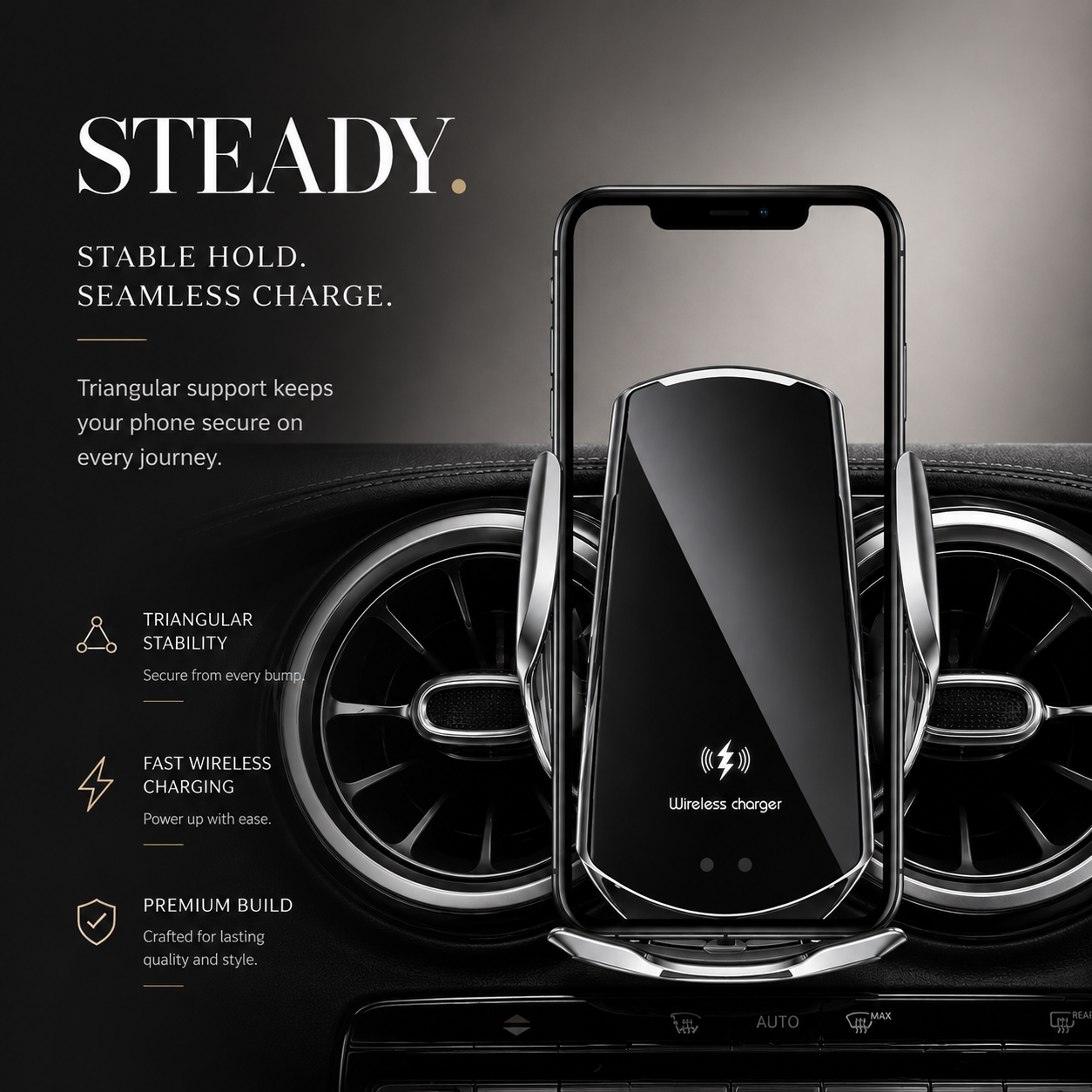 Premium Wireless Car Charger 30W Fast Charging Magnetic Phone Mount Infrared Auto Clamp USB-C LED Display Smart Vent Holder Hands Free Charging