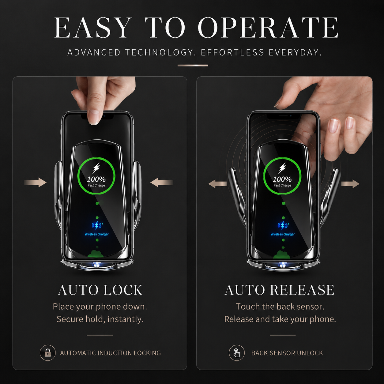 Premium Wireless Car Charger 30W Fast Charging Magnetic Phone Mount Infrared Auto Clamp USB-C LED Display Smart Vent Holder Hands Free Charging