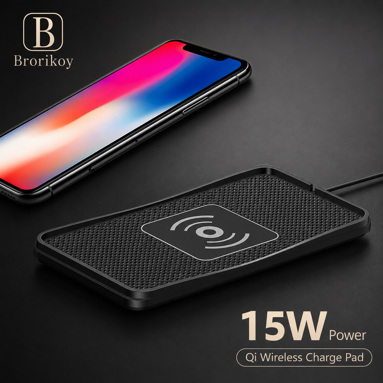 Premium Wireless Car Charger Fast Charging Dashboard Dock Anti Slip Silicone Pad Smartphone Compatible Travel Vehicle Charging Accessory Portable