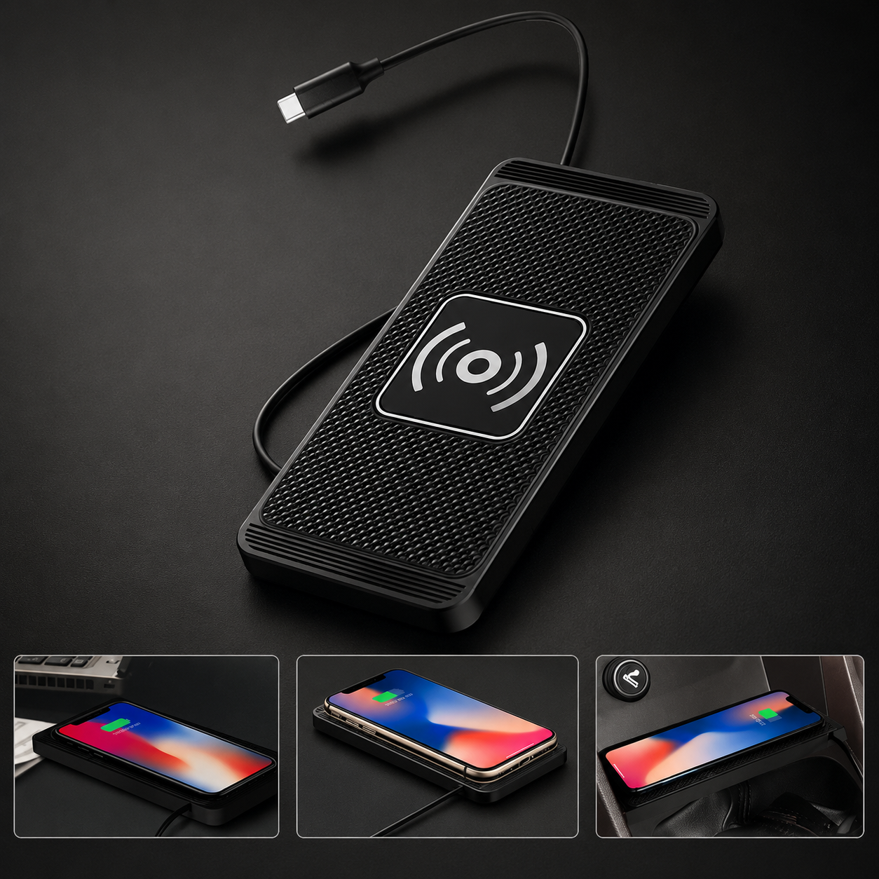 Premium Wireless Car Charger Fast Charging Dashboard Dock Anti Slip Silicone Pad Smartphone Compatible Travel Vehicle Charging Accessory Portable