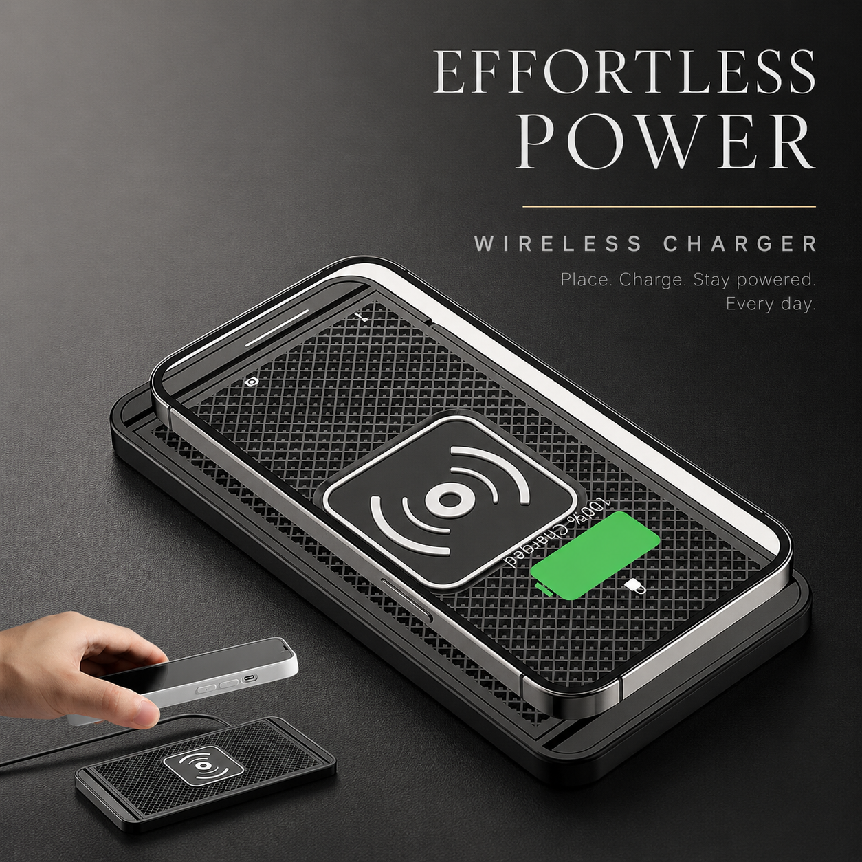 Premium Wireless Car Charger Fast Charging Dashboard Dock Anti Slip Silicone Pad Smartphone Compatible Travel Vehicle Charging Accessory Portable