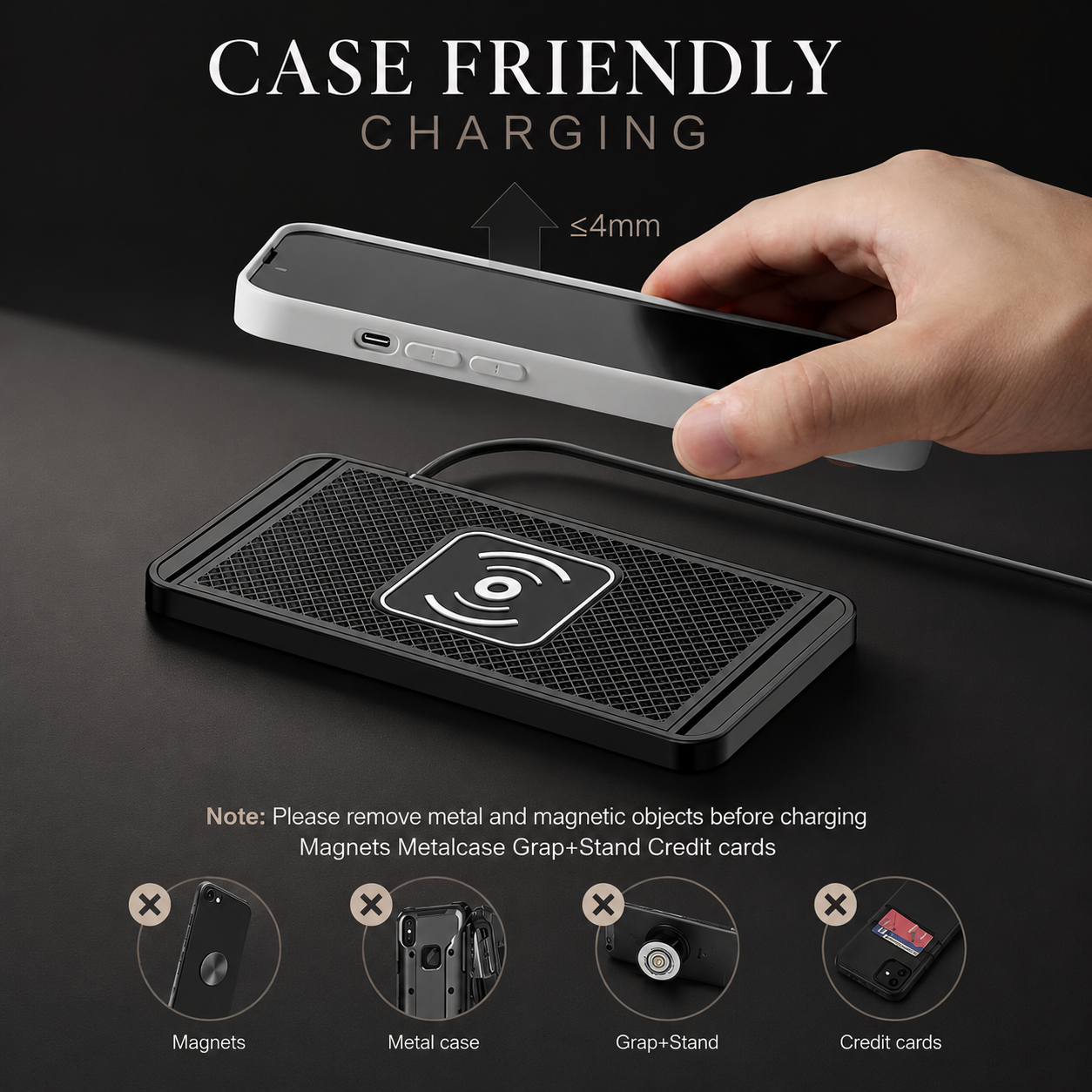 Premium Wireless Car Charger Fast Charging Dashboard Dock Anti Slip Silicone Pad Smartphone Compatible Travel Vehicle Charging Accessory Portable