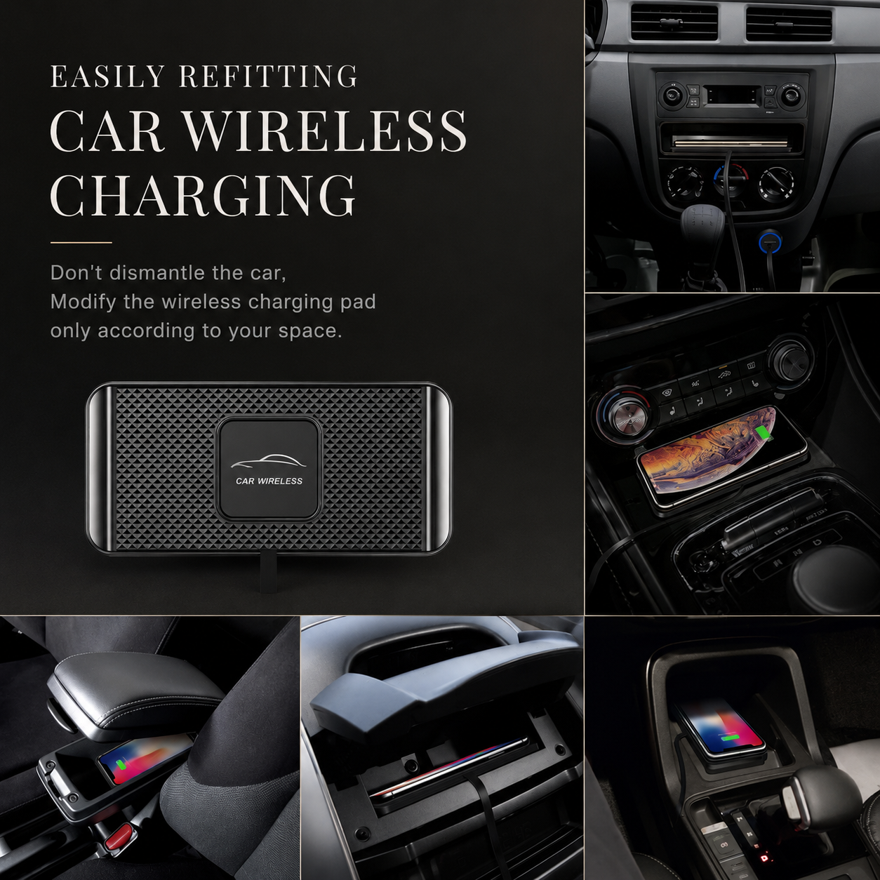 Premium Wireless Car Charger Fast Charging Dashboard Dock Anti Slip Silicone Pad Smartphone Compatible Travel Vehicle Charging Accessory Portable