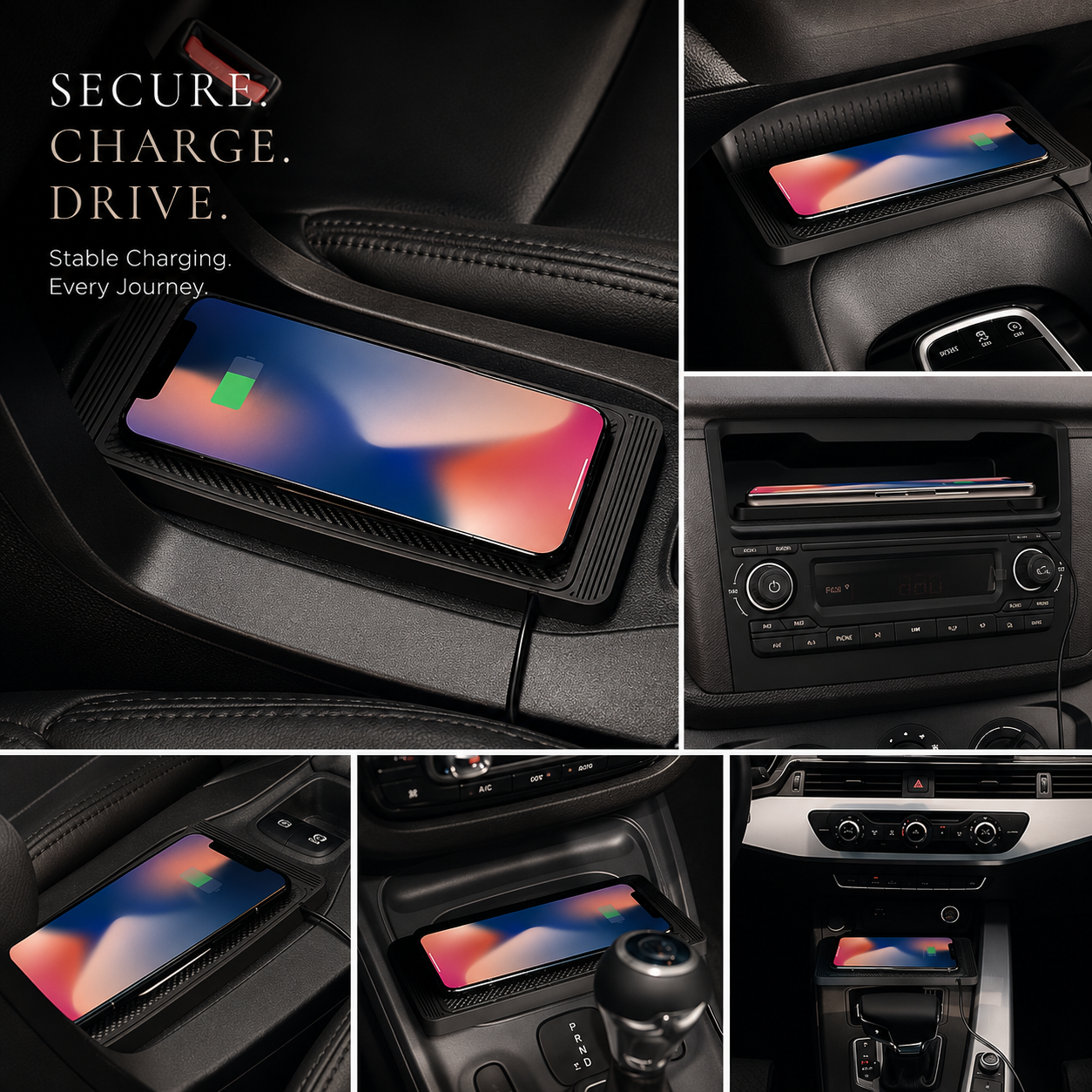 Premium Wireless Car Charger Fast Charging Dashboard Dock Anti Slip Silicone Pad Smartphone Compatible Travel Vehicle Charging Accessory Portable