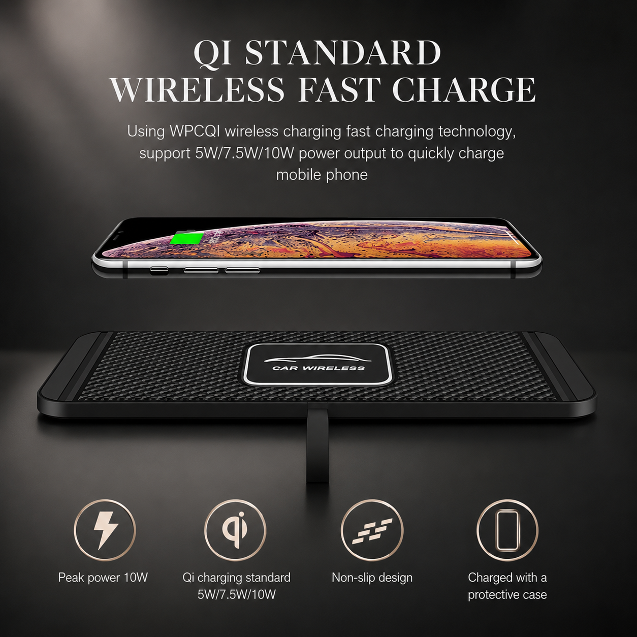 Premium Wireless Car Charger Fast Charging Dashboard Dock Anti Slip Silicone Pad Smartphone Compatible Travel Vehicle Charging Accessory Portable