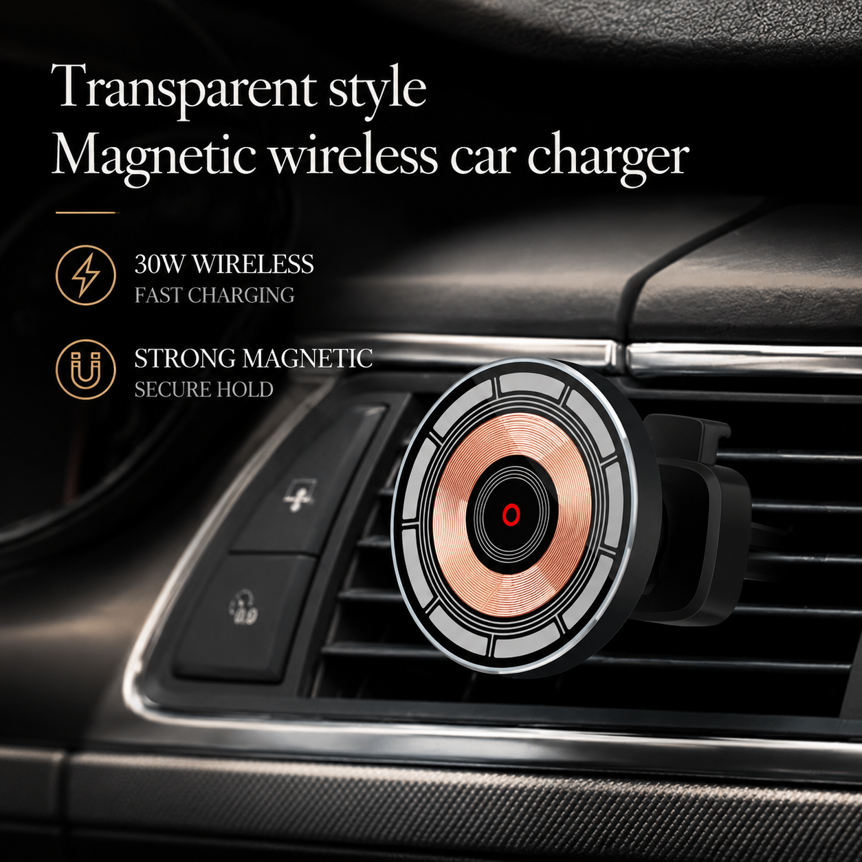 Premium Wireless Car Charger MagSafe Compatible 30W Fast Charging Magnetic Phone Mount Auto Holder Dashboard Vent Mount Hands Free Driving Dock
