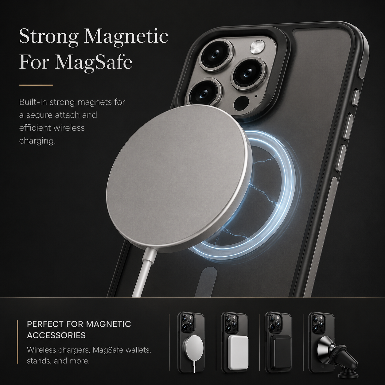 Premium Wireless Charger MagSafe Compatible 20W Fast Charging Magnetic Pad Slim Portable Dock Smartphone Earbuds Charging Station Minimal Design