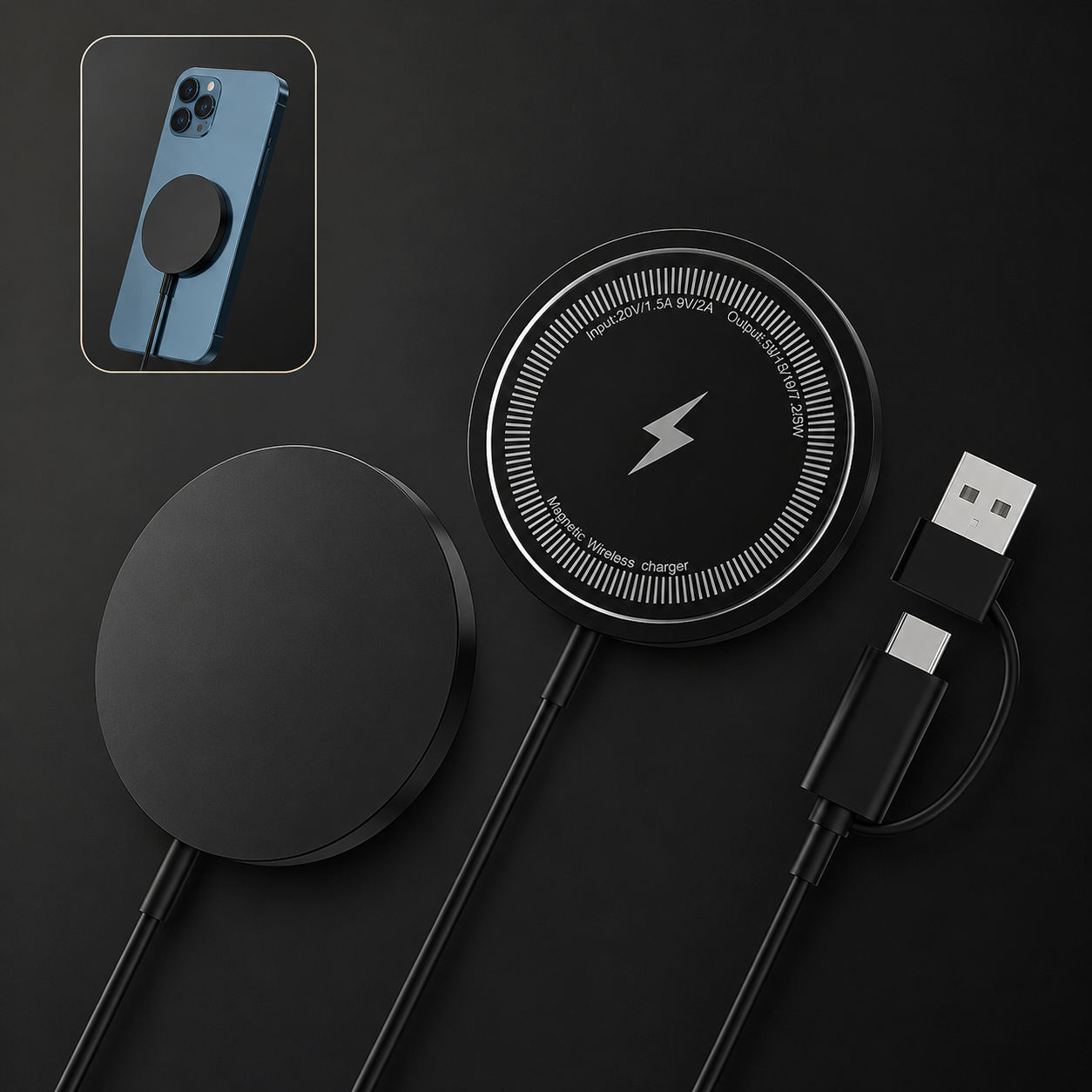 Premium Wireless Charger MagSafe Compatible 30W Fast Charging Magnetic Pad Slim Charging Dock Stand Phone Earbuds Compatible Portable Desk Dock