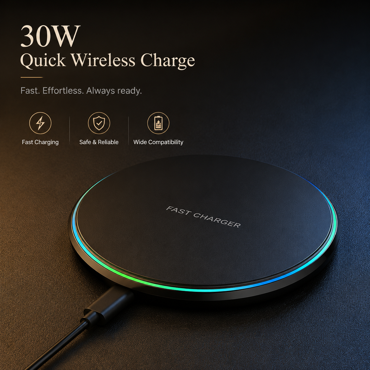 Premium Wireless Charger MagSafe Compatible 30W Fast Charging Pad USB-C Qi Enabled Magnetic Alignment Slim Portable Charging Dock Stand Design