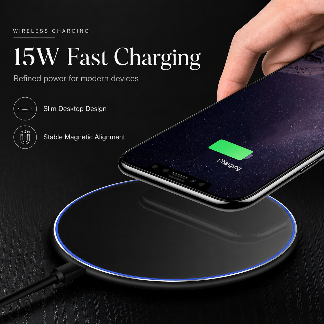 Premium Wireless Charger MagSafe Compatible 30W Fast Charging Pad USB-C Qi Enabled Magnetic Alignment Slim Portable Charging Dock Stand Design