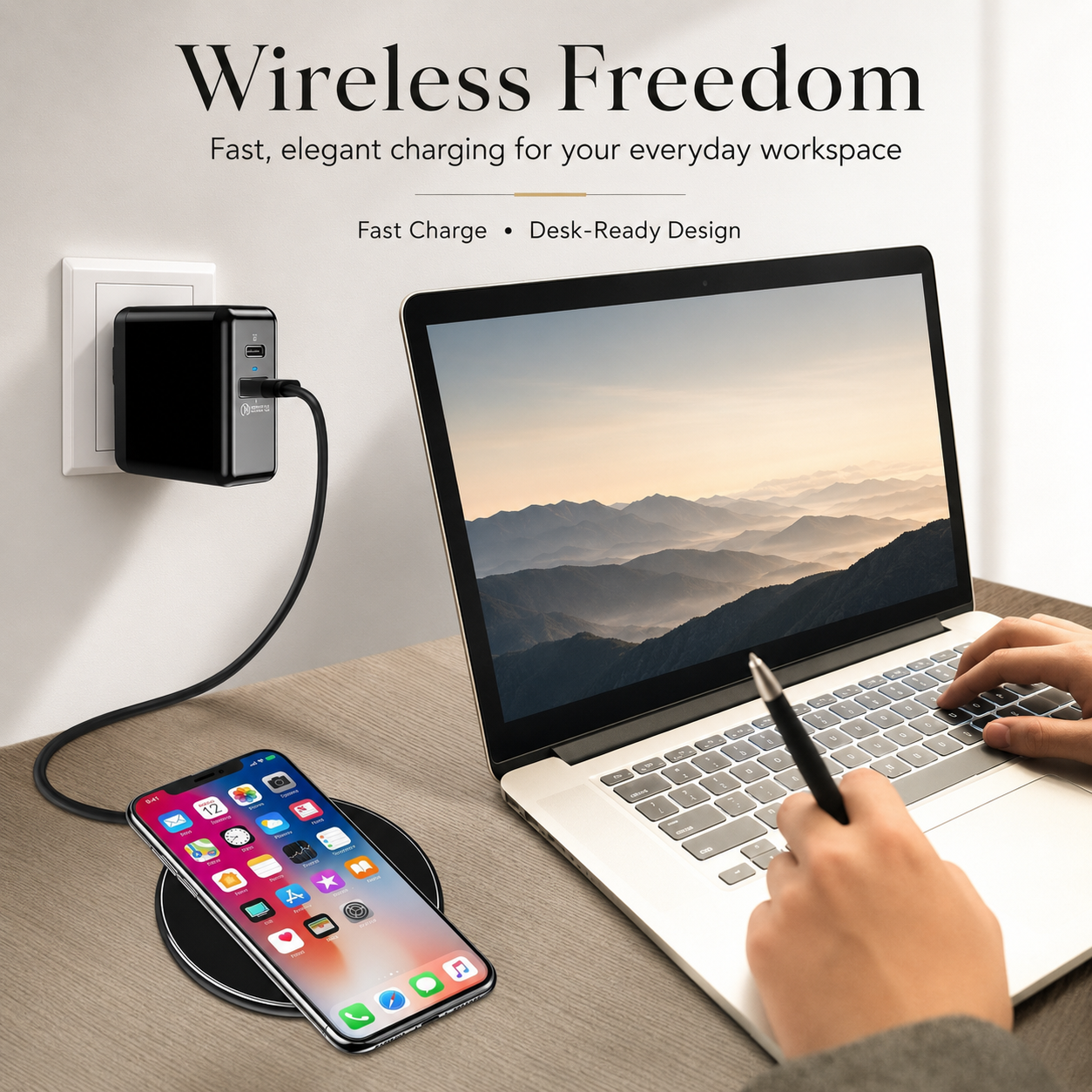 Premium Wireless Charger MagSafe Compatible 30W Fast Charging Pad USB-C Qi Enabled Magnetic Alignment Slim Portable Charging Dock Stand Design