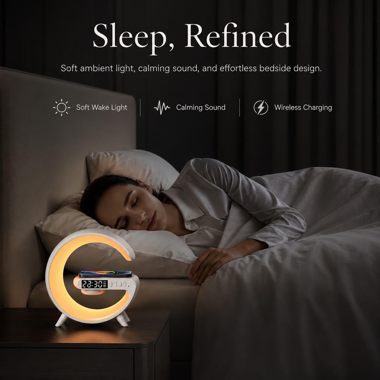 Premium Wireless Charging Station RGB Bluetooth Speaker Clock Fast Charging Dock USB C Multi Device Charger LED Alarm Night Light Desk Organizer