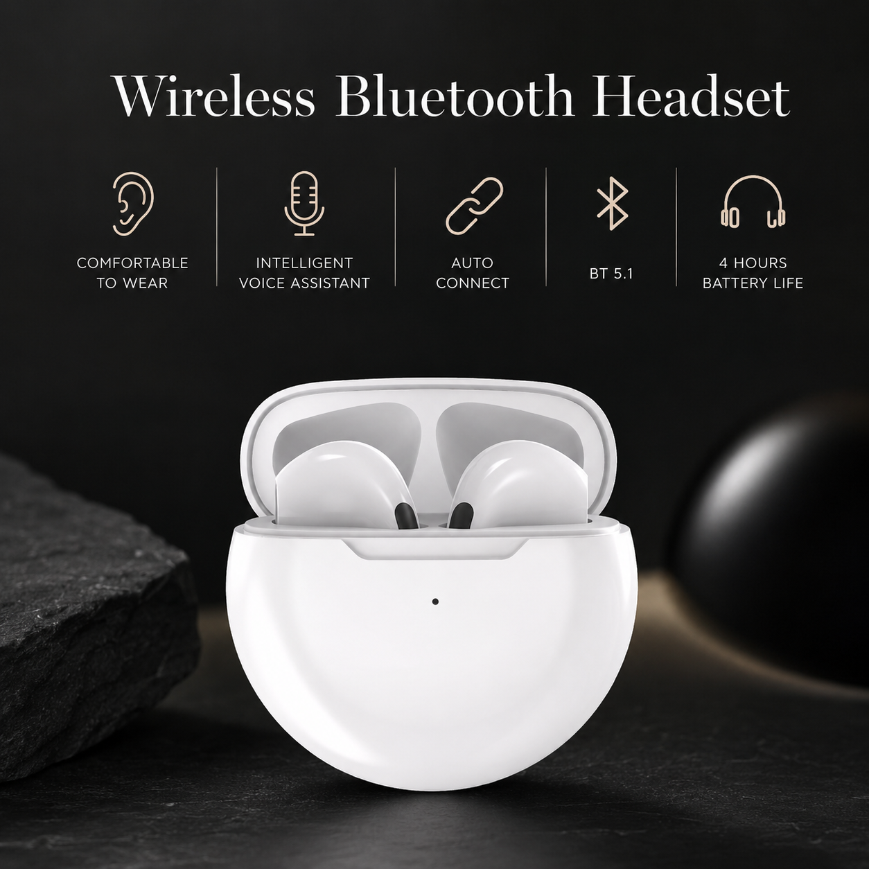Premium Wireless Earbuds Bluetooth Touch Control Stereo Sound Sport Headset Mini In Ear Design Stable Connection Comfortable Fit Portable Audio