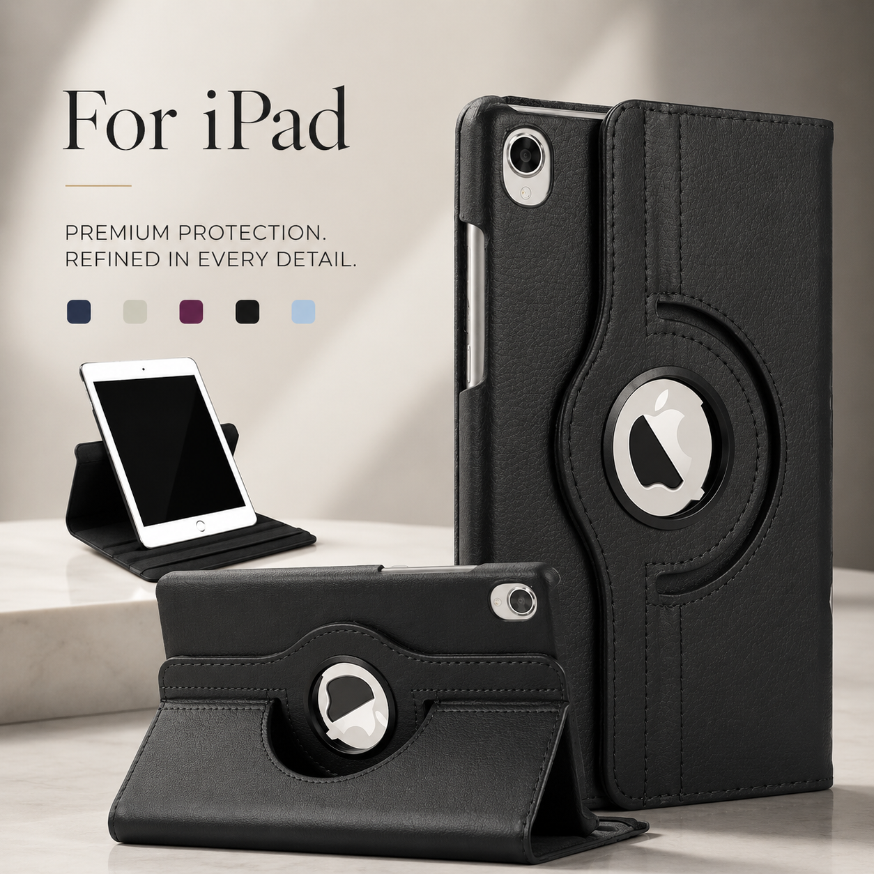Premium iPad Case 360 Rotating Stand PU Leather Smart Cover Multi Angle Viewing Protective Tablet Case Adjustable Stand Lightweight Durable Design
