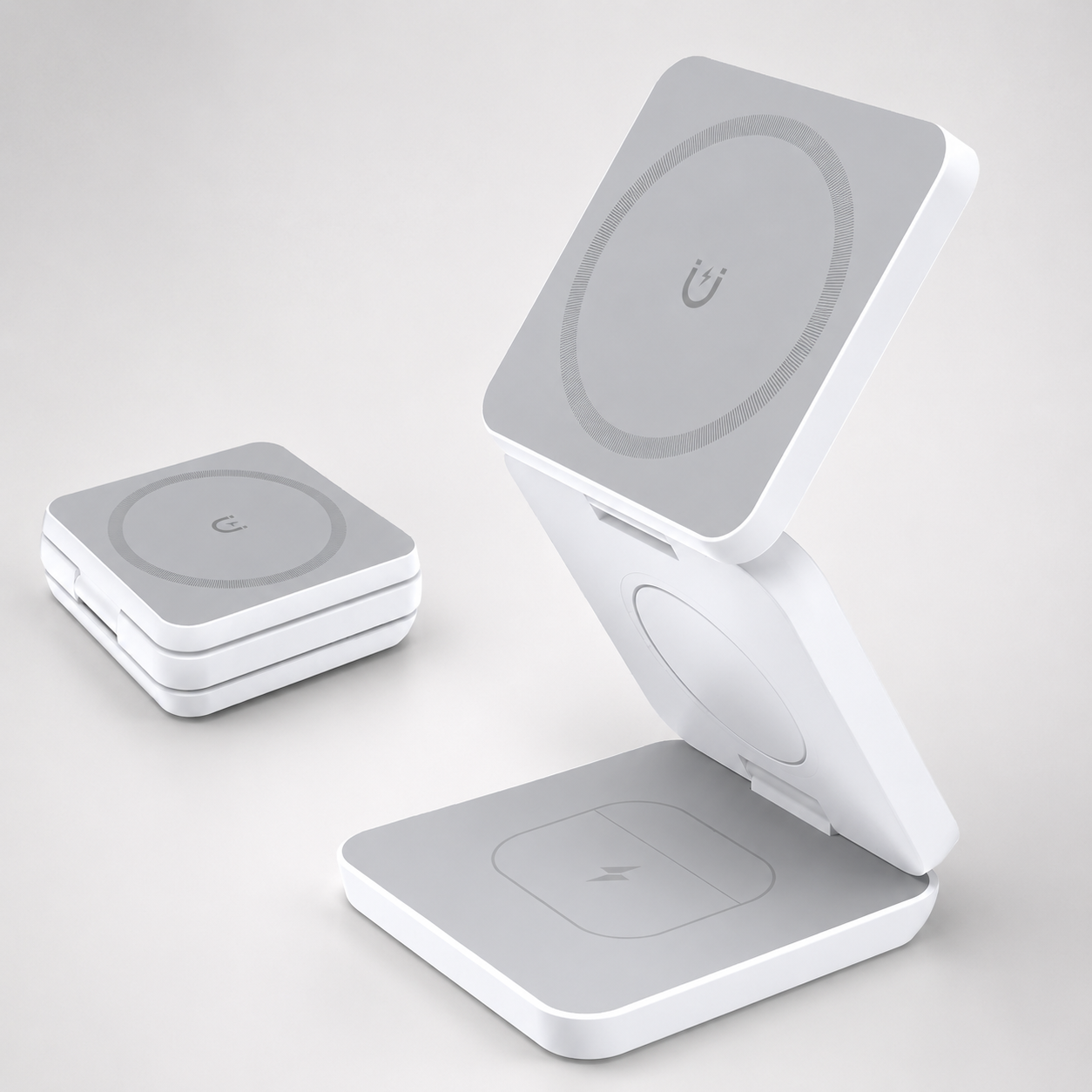 Premium iPhone 3 In 1 Foldable Magnetic Wireless Charging Station 15W Fast Charger Watch Earbuds Stand Compact Travel Docking Hub Organizer Desk Pad