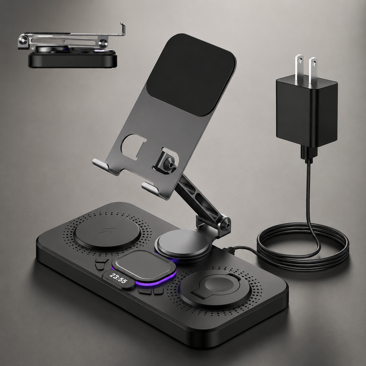 Premium iPhone 4 In 1 Foldable Wireless Charging Station 15W Magnetic Fast Charger Watch Earbuds Stand LED Indicator Docking Organizer Hub Desktop