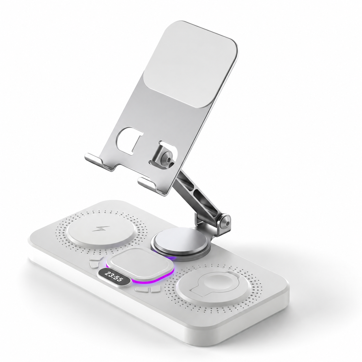 Premium iPhone 4 In 1 Foldable Wireless Charging Station 15W Magnetic Fast Charger Watch Earbuds Stand LED Indicator Docking Organizer Hub Desktop