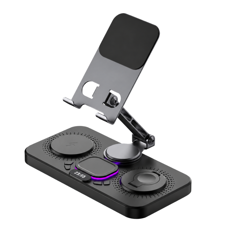 Premium iPhone 4 In 1 Foldable Wireless Charging Station 15W Magnetic Fast Charger Watch Earbuds Stand LED Indicator Docking Organizer Hub Desktop