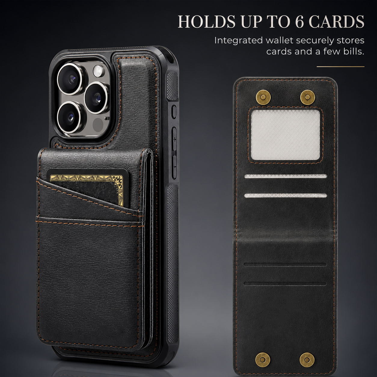 Premium iPhone Case 2-in-1 Magnetic Detachable Wallet Flip Cover Card Holder Cash Pocket Wrist Strap Shockproof Full Protection Slim Design