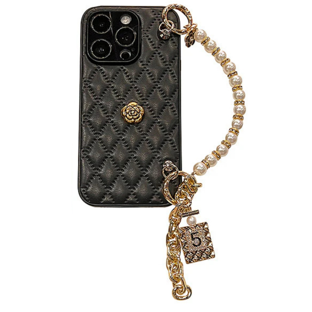 Premium iPhone Case 3D Camellia Floral Design Protective Cover Chain Strap Shockproof Anti Scratch Elegant Lightweight Slim Fit Decorative Accessory