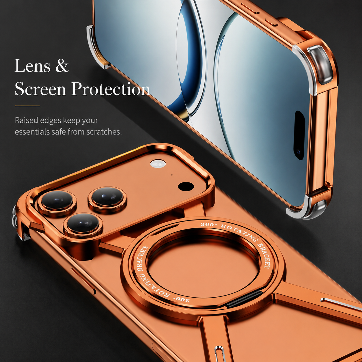 Premium iPhone Case Aluminum Alloy Bumper Design with Camera Lens Protection, Airbag Corner Structure, Magnetic Kickstand, Non Slip Shock Resistant Fit