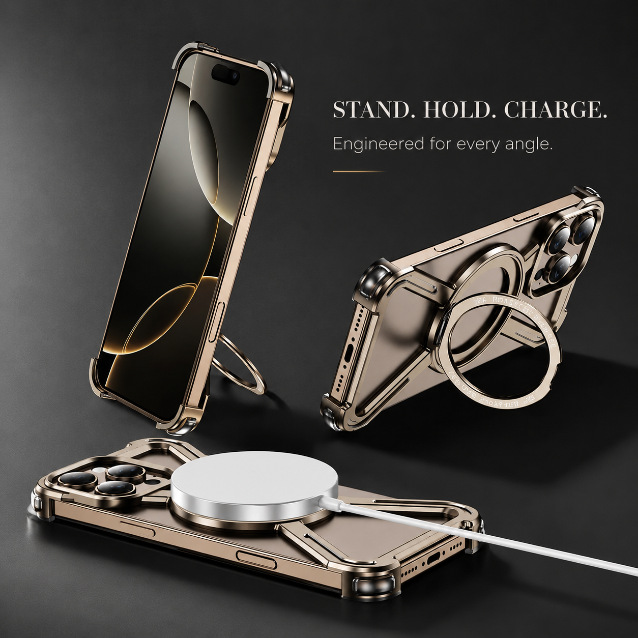 Premium iPhone Case Aluminum Alloy Bumper Design with Camera Lens Protection, Airbag Corner Structure, Magnetic Kickstand, Non Slip Shock Resistant Fit