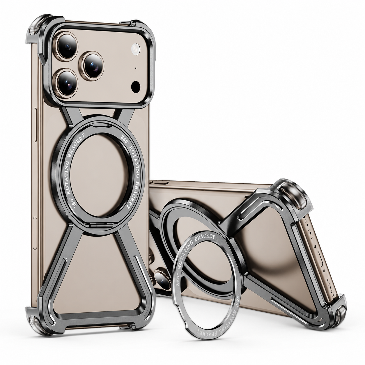 Premium iPhone Case Aluminum Alloy Bumper Design with Camera Lens Protection, Airbag Corner Structure, Magnetic Kickstand, Non Slip Shock Resistant Fit