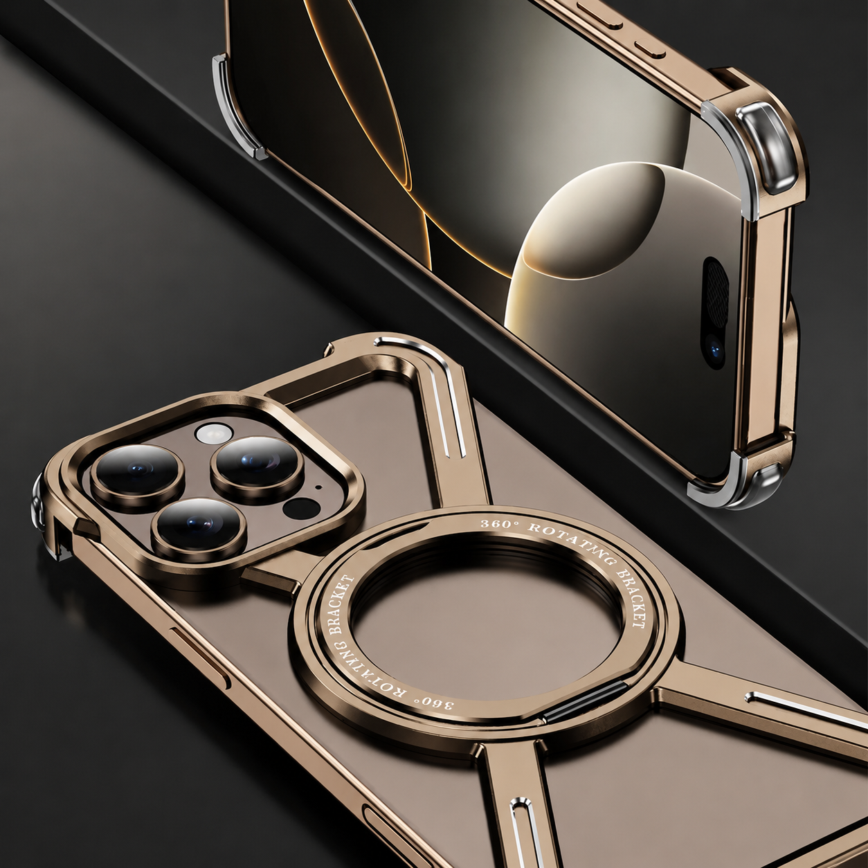 Premium iPhone Case Aluminum Alloy Bumper Design with Camera Lens Protection, Airbag Corner Structure, Magnetic Kickstand, Non Slip Shock Resistant Fit