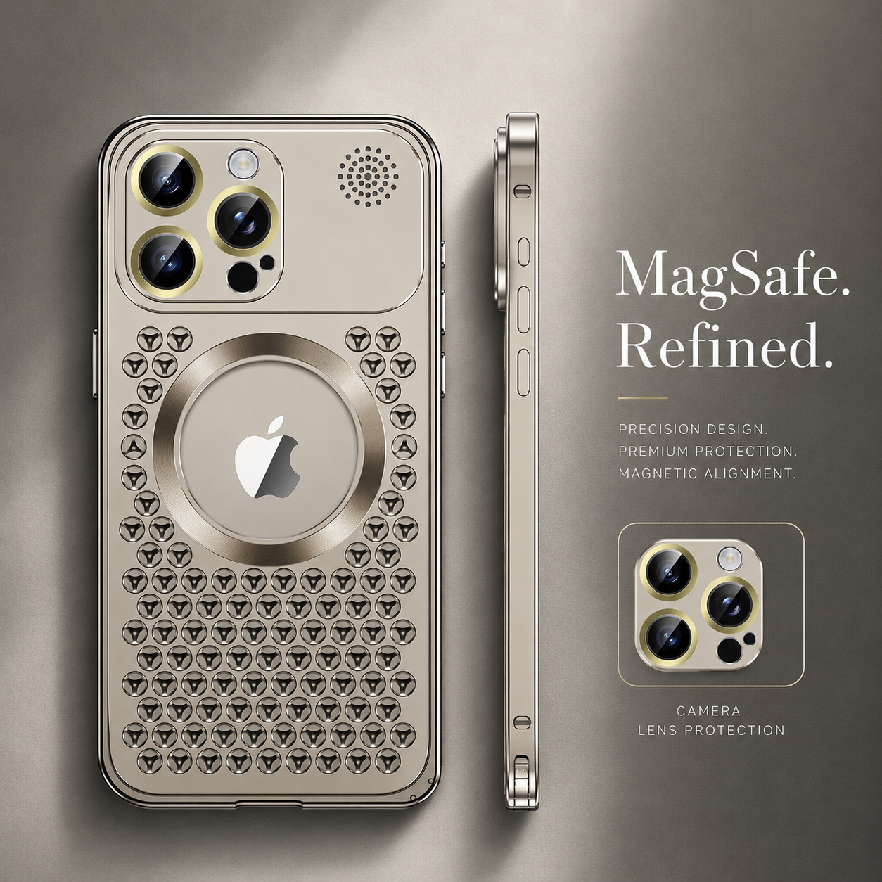 Premium iPhone Case Aluminum Alloy Magnetic Cover Heat Dissipation Frame Camera Lens Protection Anti Fall Design Secure Grip Lightweight Construction