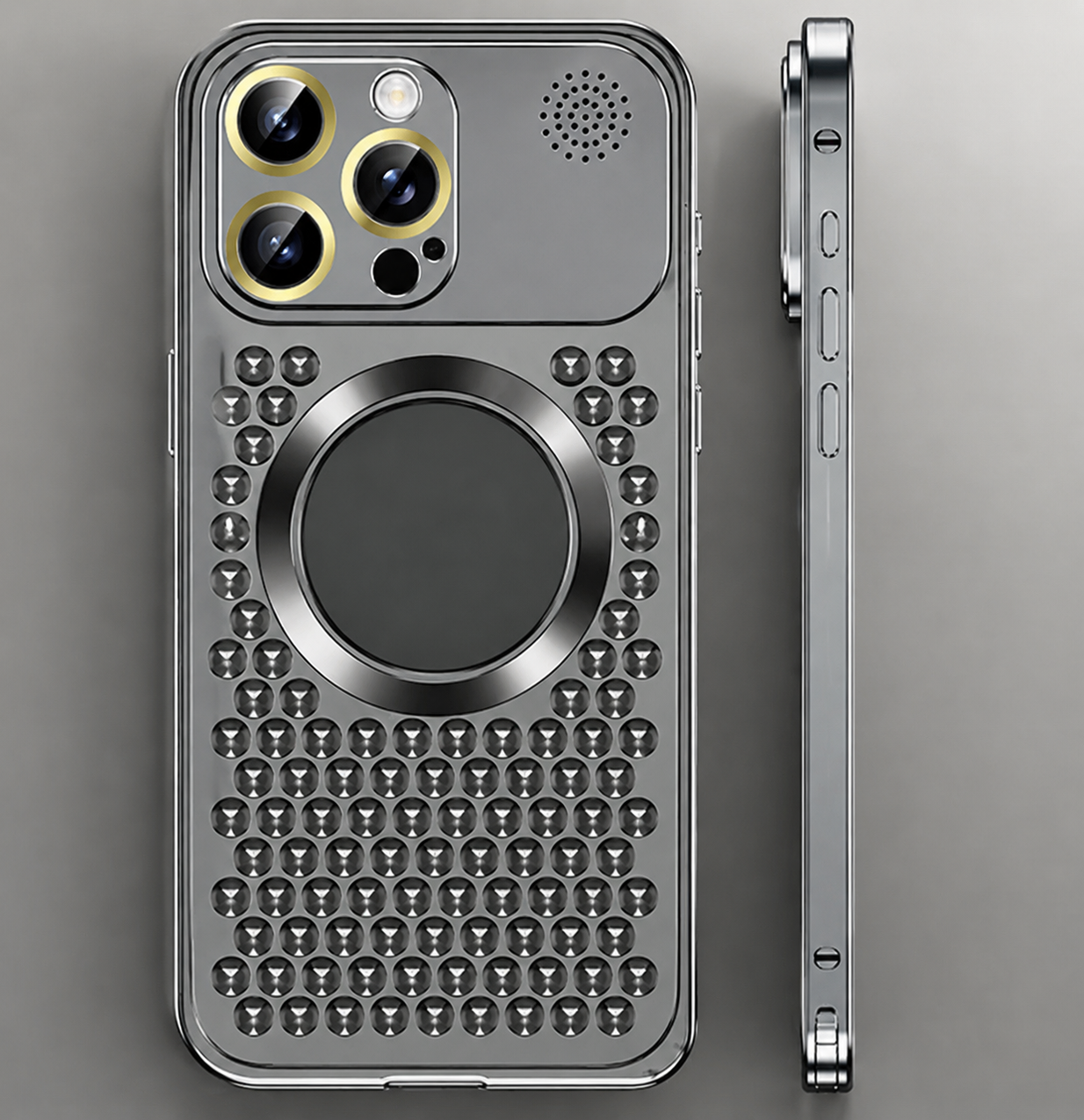 Premium iPhone Case Aluminum Alloy Magnetic Cover Heat Dissipation Frame Camera Lens Protection Anti Fall Design Secure Grip Lightweight Construction