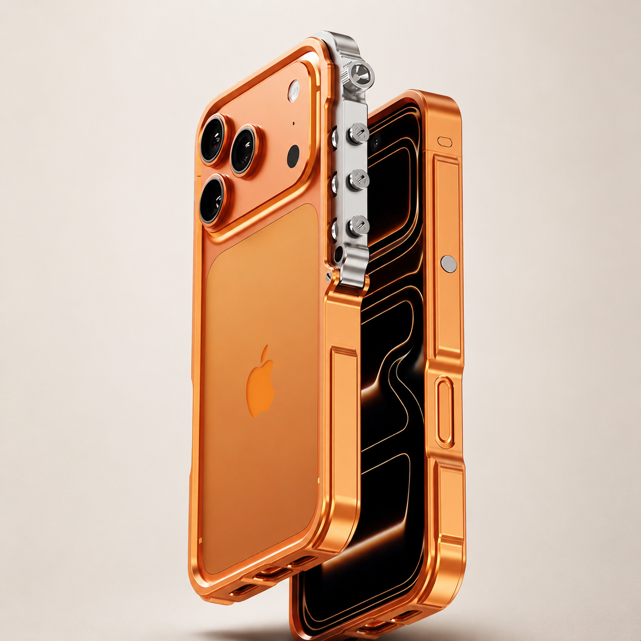 Premium iPhone Case Aluminum Alloy Mecha Bumper with Camera Lens Protection, Shockproof Drop Resistant Design, Lightweight Lanyard Support