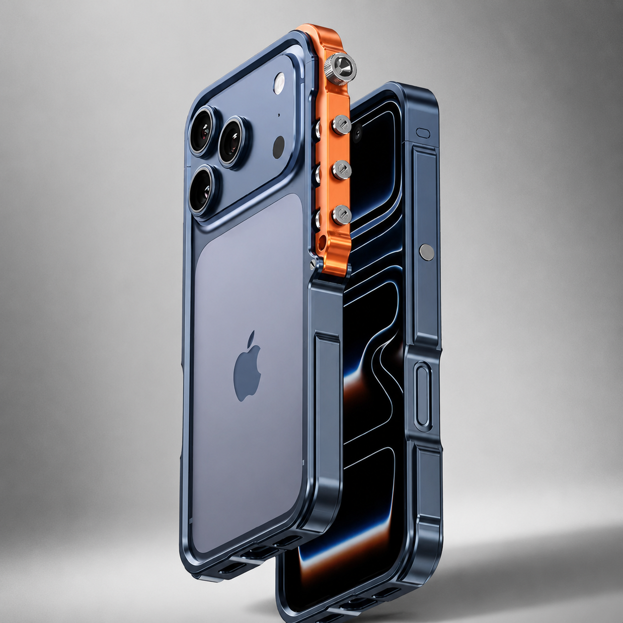 Premium iPhone Case Aluminum Alloy Mecha Bumper with Camera Lens Protection, Shockproof Drop Resistant Design, Lightweight Lanyard Support