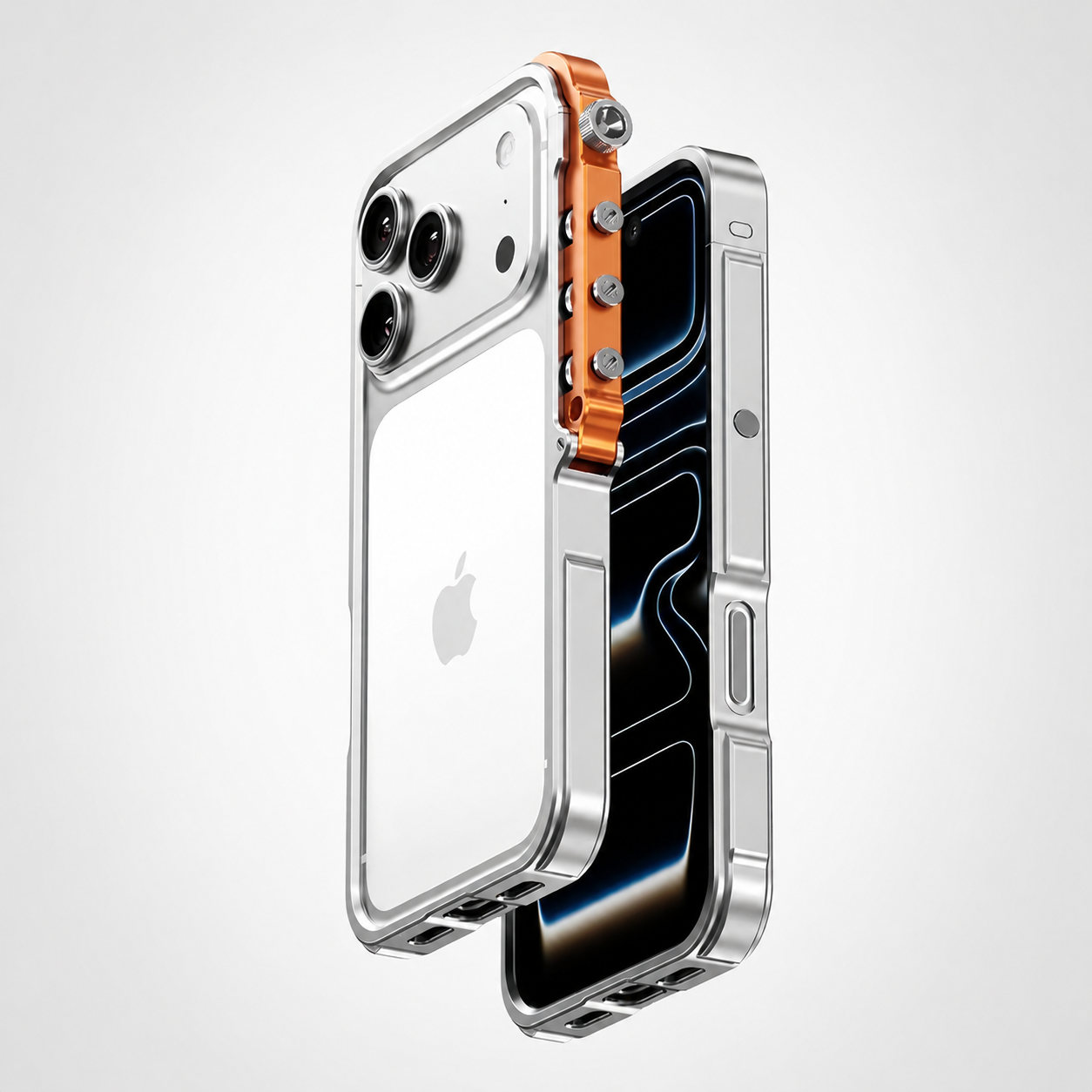 Premium iPhone Case Aluminum Alloy Mecha Bumper with Camera Lens Protection, Shockproof Drop Resistant Design, Lightweight Lanyard Support
