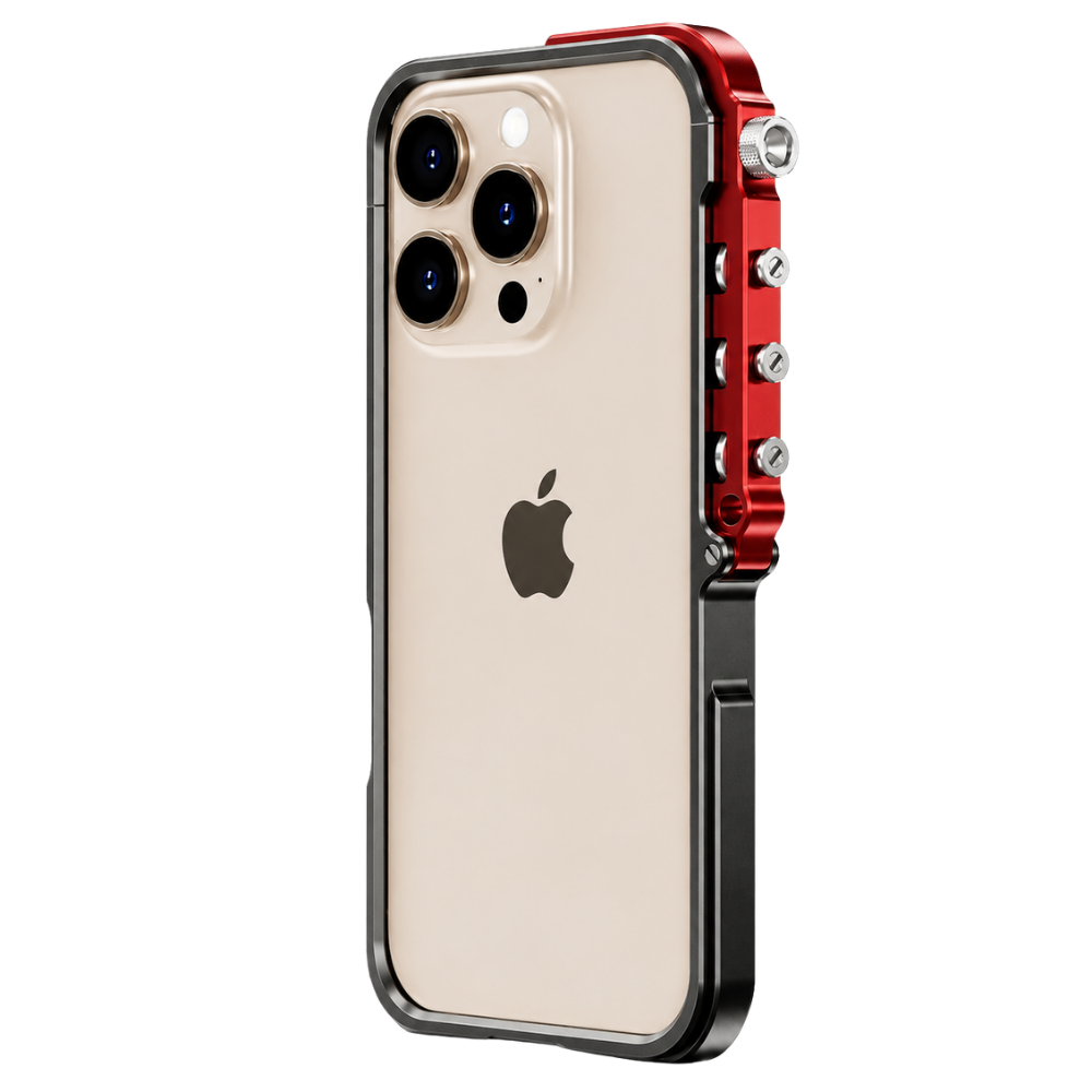 Premium iPhone Case Aluminum Alloy Mecha Bumper with Camera Lens Protection, Shockproof Drop Resistant Design, Lightweight Lanyard Support