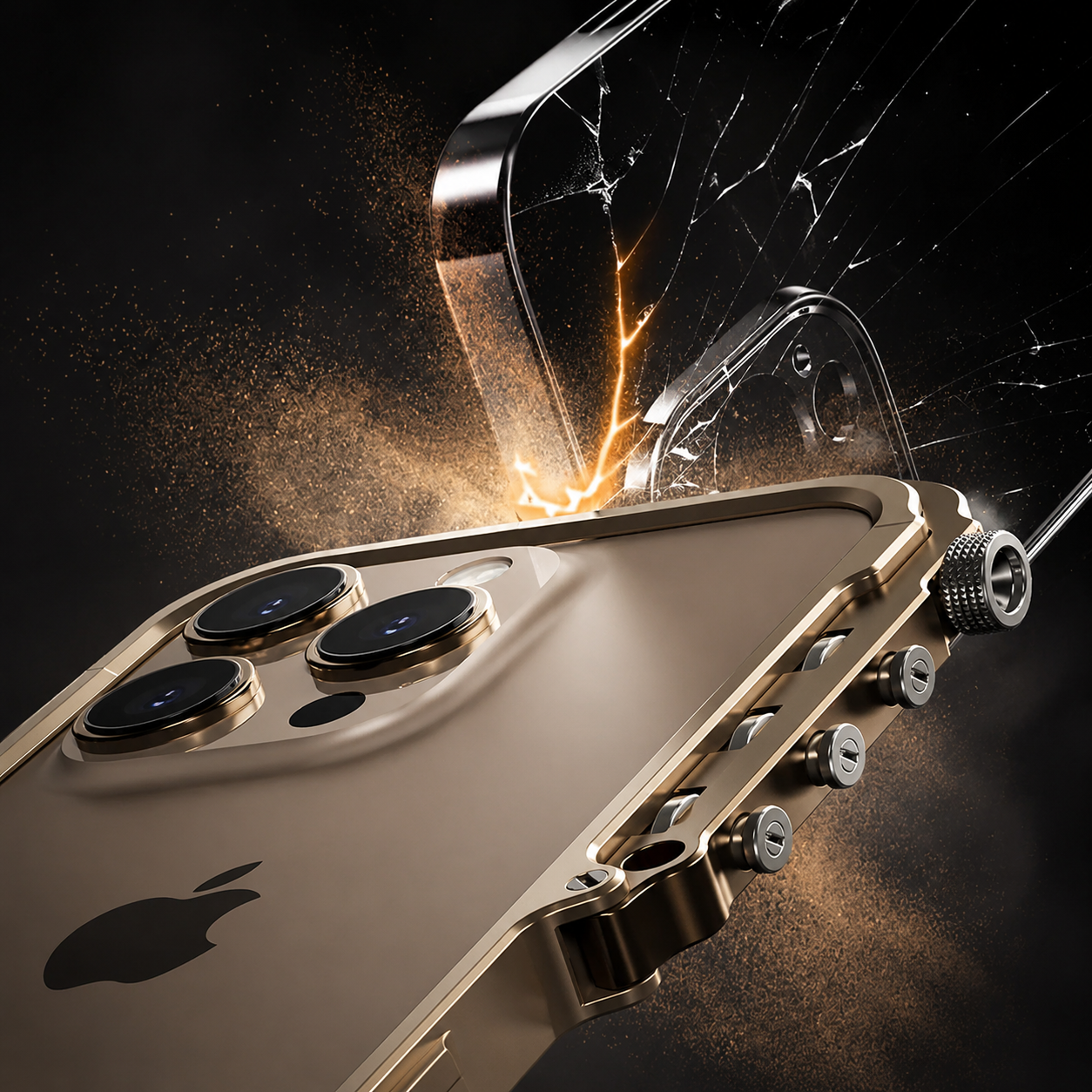 Premium iPhone Case Aluminum Alloy Mecha Bumper with Camera Lens Protection, Shockproof Drop Resistant Design, Lightweight Lanyard Support