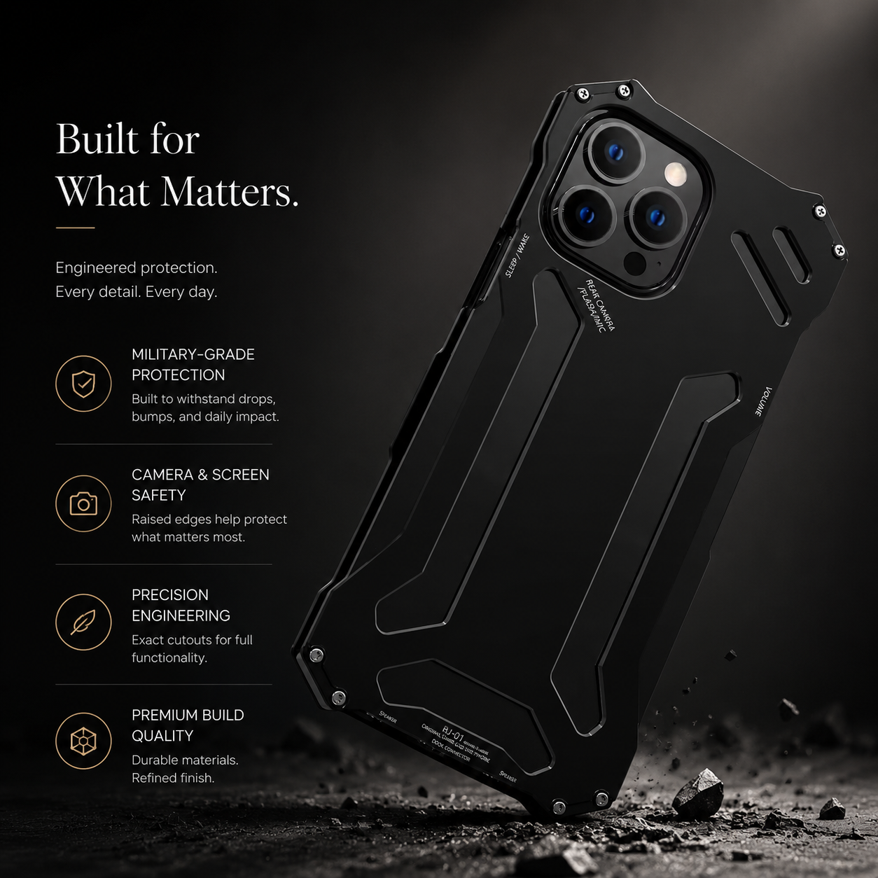 Premium iPhone Case Aluminum Alloy Metal Armor Cover Heat Dissipation Design Shockproof Anti Scratch Non Slip Grip Durable Protective Case Lightweight Design